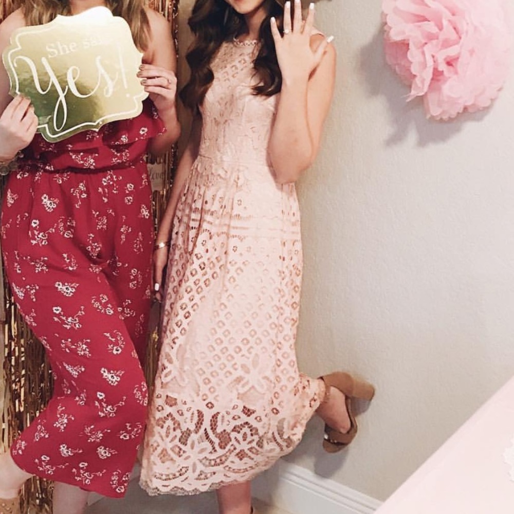 Pink Lace Midi Dress